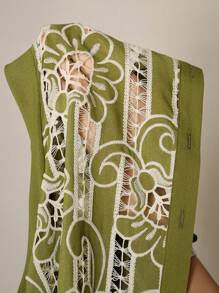 Anewsta Luxury Retro Floral Embroidered Women 2-Piece Set - Green - View 7