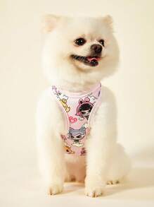 PETSIN 2 件套宠物猫狗通用卡通爱心女孩时尚可爱印花休闲舒适透气狗狗背心 - 彩色 - 查看 5