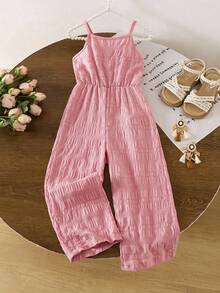 全新少女夏季甜美海滨度假粉色舒适露背蝴蝶结装饰连体裤 - 粉色 - 查看 3