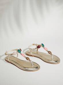 SHUZIA Damen bequeme Alltagssandalen im Sommerstil mit bunten Stendekors, ideale Lässig Sandalen für den Urlaub