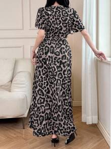 Modelyn 女士豹纹长裙，夏季时尚 - 杏色 - 查看 6