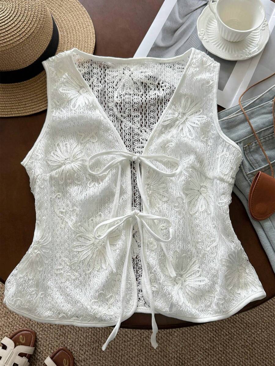 SHEIN LUNE Parte superior de punto de mujer con textura de jacquard floral 3D de unicolor, básica para uso diario y al aire libre, para combinar, para salir, para el aeropuerto, camisetas divertidas, vacaciones en la playa, linda - Blanco - Ver 1