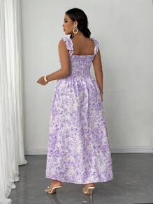 Maweii Plus Size Floral Printed Long Dress With Ruffle Hem And Side Slit, Summer Women Apparel