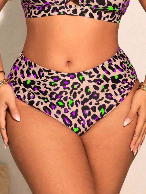 Slaydiva New Women Plus Size Multi-Color Leopard Print Triangular Bottom Shaping Waist Bikini Swimsuit, Leisure & Resort