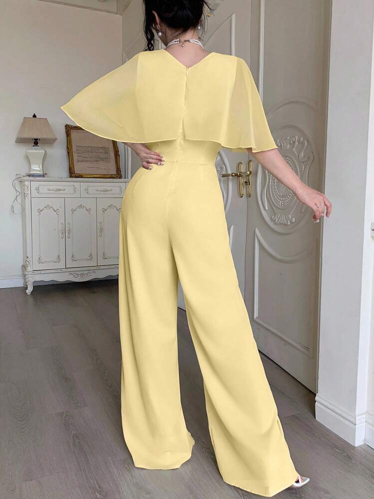 Modelyn Fashionable Minimalist Light Yellow Women's Jumpsuit - Yellow - View 5