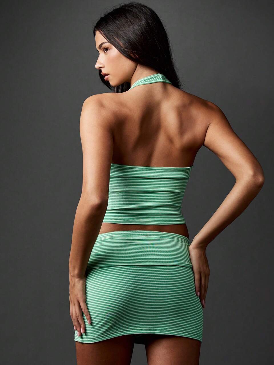 MISSGUIDED Ultra Stretch Ribbed Striped Co-Ord Crop Top Mini Skirt Set Festival Summer Beachwear Two Piece Outfit Christmas