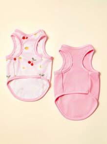 PETSIN 2pc Pet Cat Dog Universal Pink Daisy Cute Print Casual Comfortable Breathable Dog Vest - Multicolor - View 9