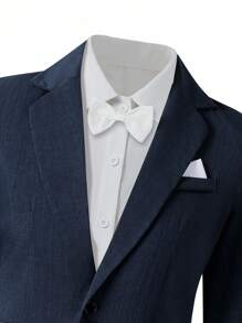 5 件青少年男孩绅士西装套装：西装外套 + 修身背心 + 西裤 + 领结 + 口袋巾，高端正装，适合生日派对、舞会、婚礼、毕业典礼 - 藏蓝色 - 查看 8