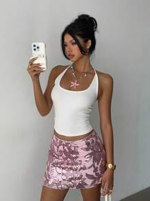 Aloruh Váy mini màu hồng thêu sequin thanh lịch cho nữ - Hồng - Xem 7