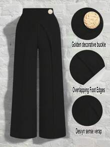 GlowEve 夏季女士优雅通勤，日常欧美风，流行仿牛仔效果，重叠二合一，腰部夸张金属扣装饰，侧拉链方便穿脱，春夏休闲百搭设计，休闲派对、日常通勤等多种场合均可穿着，风格独特，性价比高