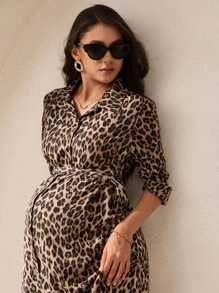 MaterniWear Office,Business Casual Woman,Fall Clothes,Autumn Clothes,Maternity Loose Button Down Shirt Dress, Long Pregnancy Dress For Fall - Coffee Brown - View 5