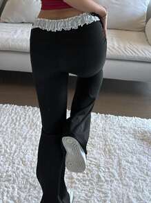 DAZY Vintage sexy taillentiefer ausgestellter Damenhose, passgenau und dehnbar - Schwarz - Übersicht 5
