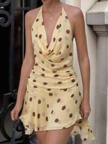 INAWLY Women's Polka Dot Print Backless Halter Mini Dress, Sexy - Multicolor - View 1