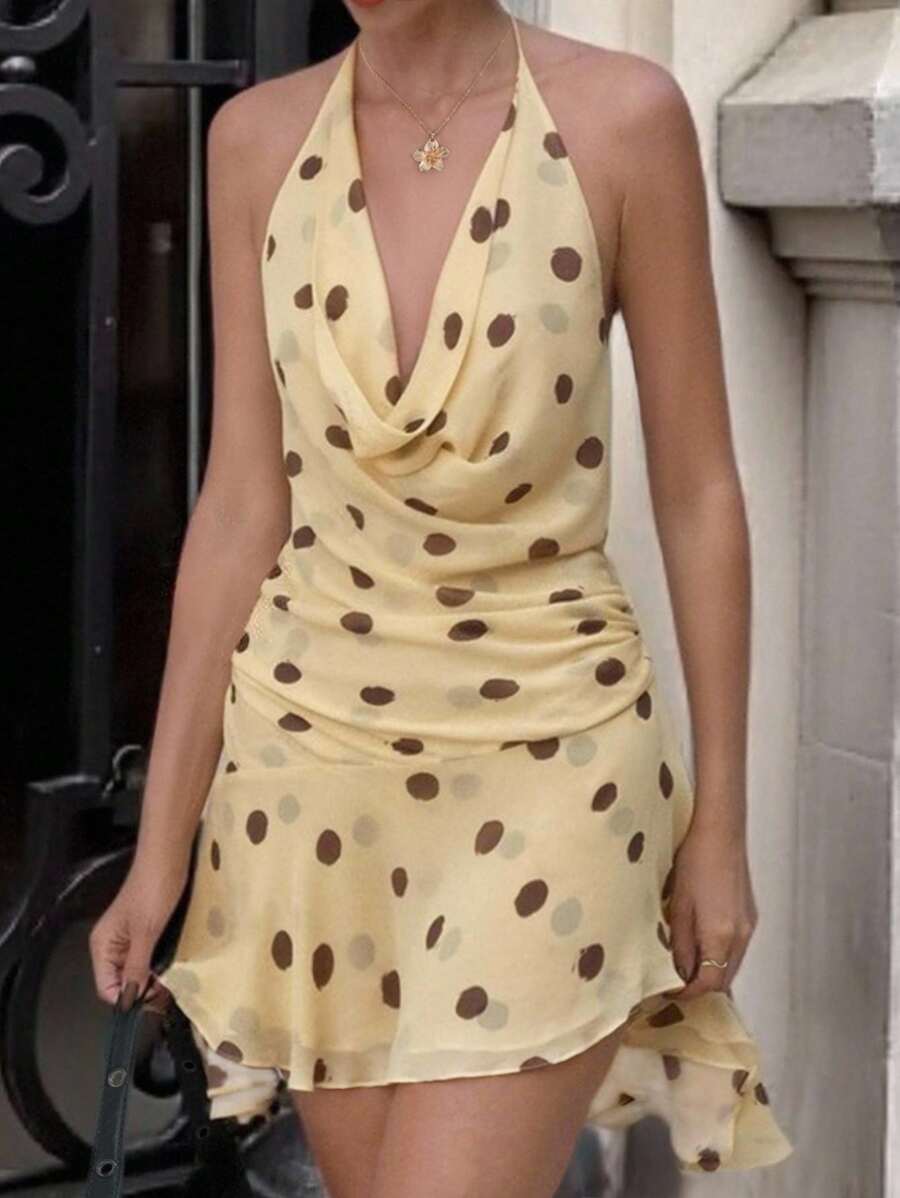 INAWLY Women's Polka Dot Print Backless Halter Mini Dress, Sexy - Multicolor - View 1