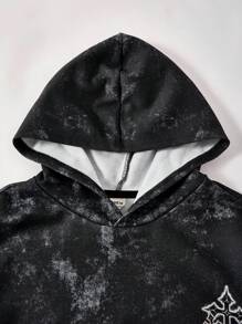 青少年/青少年男孩休闲日常百搭舒适街头风格图案印花宽松连帽套头衫，长袖 - 黑色 - 查看 3