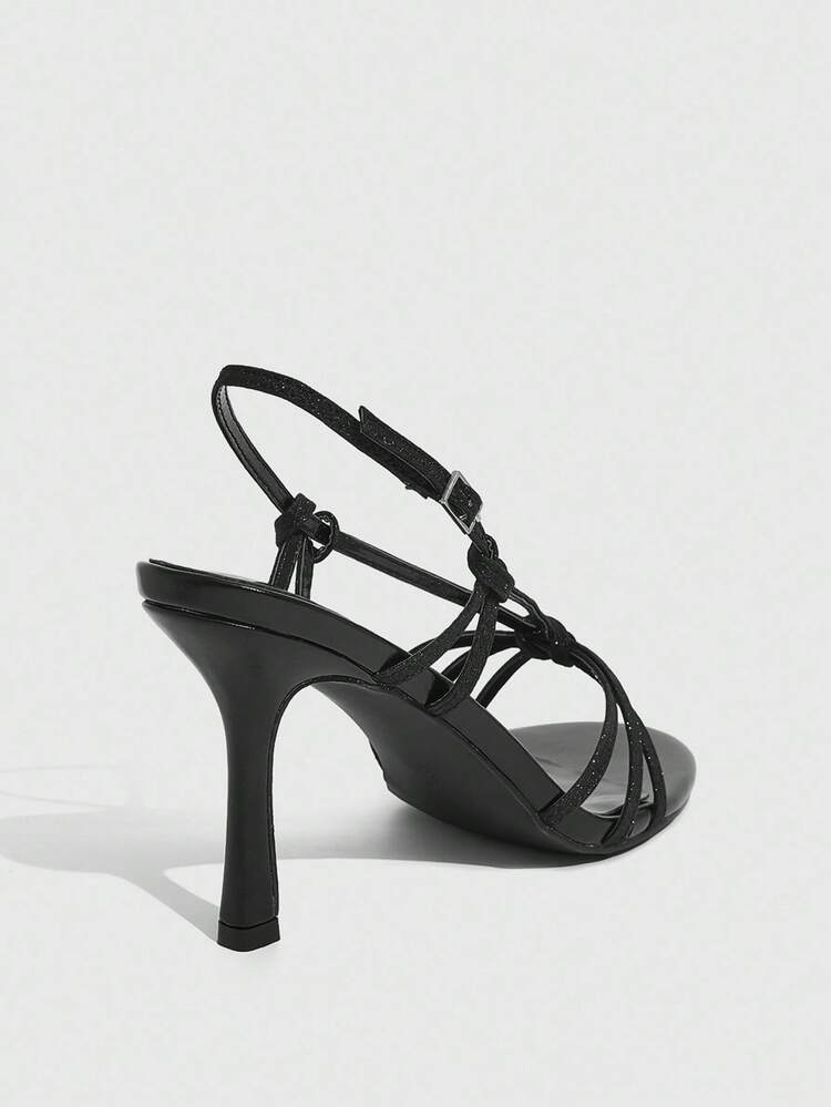 CUCCOO SZL Women's Black Elegant French-Style Peep Toe Thin Straps High Heel Sandals For Summer