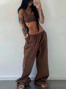 INAWLY 2 件套女士简约纯色无袖上衣和长裤，休闲装