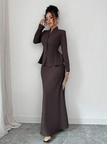 Islaluna Franclia Elegant V-Neck Button-Down Long-Sleeved Suit Perfect For Autumn Maillard Style Fall Cloth For Women - Brown - View 9