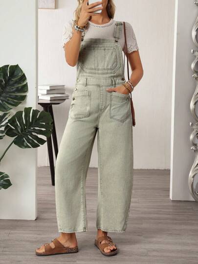 EMERY ROSE Women's Casual Street Chic College Style Solid Color Patchwork Pocket Denim Jumpsuit Women Denim Jeans Jumpsuit Women Jumpsuits Barrel Leg/Barrel-Leg Jeans
