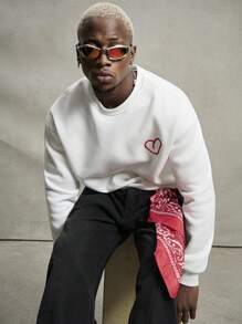 PAVTROS Manfinity Streetrush 男士街头风流行 INS 搭配，流行 INS 刺绣套头衫，户外音乐节夜店男友/老公礼物周年纪念礼物，短款套头衫，街头服饰，保暖冬季，圣诞节 - 白色 - 查看 2