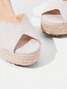 Styleloop Women's Rope & Straw Woven Wedge Thick Sole Sandals, Summer Vacation Bohemian Style - Beige - View 4