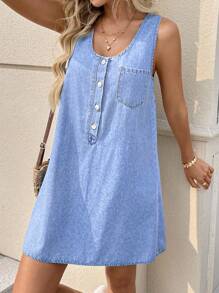 EMERY ROSE 女式牛仔无袖迷你连衣裙，休闲修身，蓝色