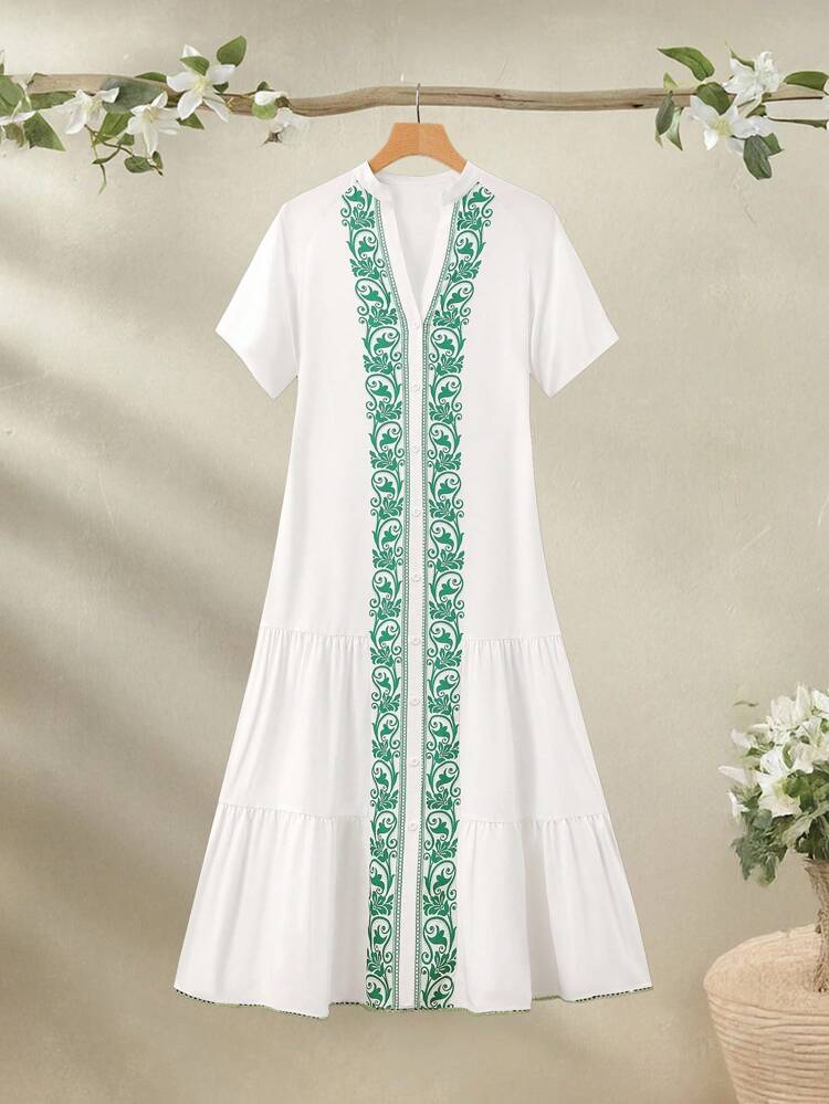 Women's Contrast Color Print Short Sleeve Dress