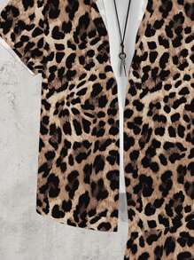 Manfinity RSRT Leopard Pattern Allover Print Wild Fashion Mature Casual Men's Polo Collar Short Sleeve Shirt And Shorts Set, Regular Size - Multicolor - View 3