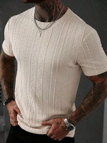 Manfinity CasualCool Men's Summer Casual Solid Color Textured Short Sleeve T-Shirt - Apricot - View 1