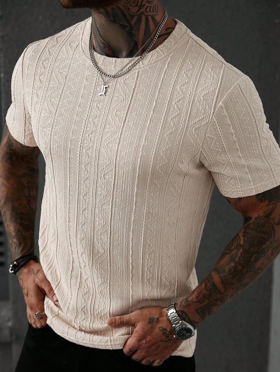 Manfinity CasualCool Men's Summer Casual Solid Color Textured Short Sleeve T-Shirt - Apricot - View 1