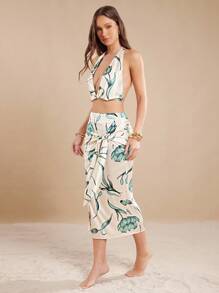 L'Amorae 女士节日花卉印花扭纹前中长裙 - 彩色 - 查看 5