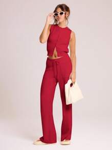 MUSERA 针织纽扣毛衣背心 春季休闲 Y2K 90年代可爱夏季度假机场假日冬季日常办公派对时尚 - 紅色 - 查看 4