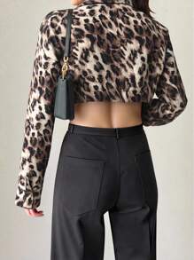 Leopard Print Short Lightweight Cardigans For Women, Thin Long Sleeve Sun Protection Jacket Fall Cloth For Women