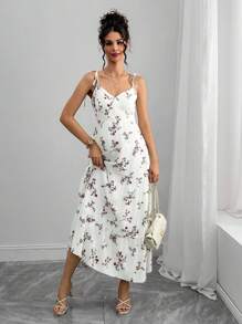 Momance Pregnant Women's Elegant Floral Print Sleeveless Dress, Summer - Multicolor - View 1