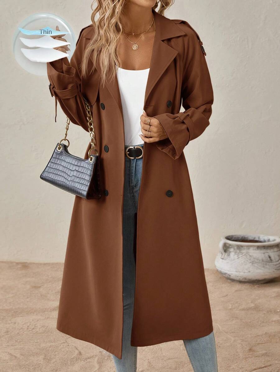 SHEIN Clasi Casaco Casual Cor Sólida com Abotoamento Duplo, Primavera/Outono