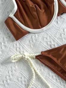 Swim Vcay Bikini 2 pièces en tissu texturé de couleur unie sexy pour femmes, idéal pour les vacances et les fêtes sur la plage
