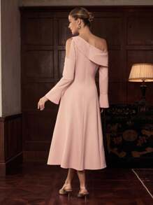 ZEYLAH Vestido de manga larga con cuello asimétrico elegante, para otoño/invierno