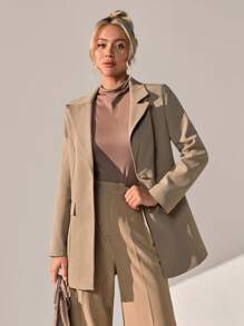 CLARA VERO Women Solid Color Button Detailed Blazer Jackets - Krem - View 1