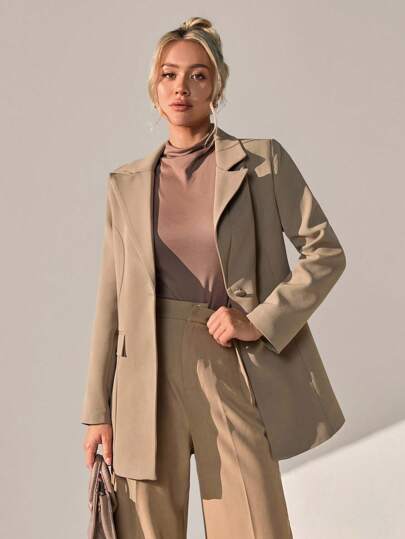 CLARA VERO Women Solid Color Button Detailed Blazer Jackets