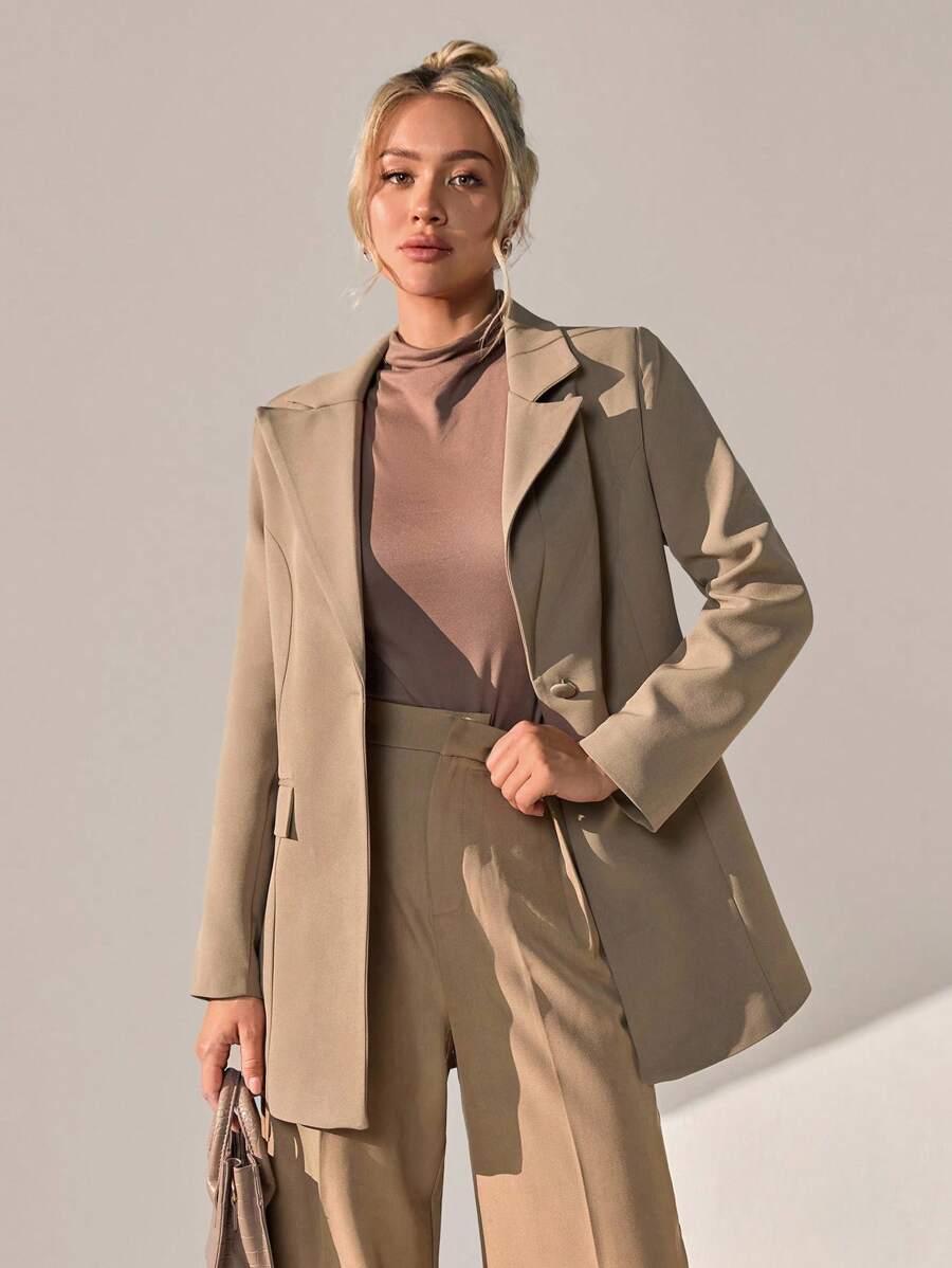 CLARA VERO Women Solid Color Button Detailed Blazer Jackets - Krem - View 1