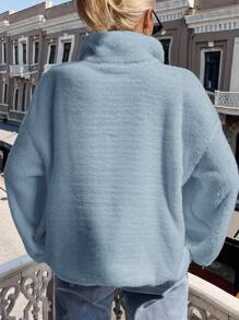 EURMUSE 女士休闲字母刺绣保暖卫衣，秋冬 - 淺藍色 - 查看 2