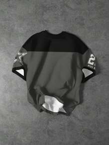 SHEIN Bolty Tween Boy Casual Stylish Classic Cool Baseball Sports Style, No. 23, Star Pattern, "Genius Stay Strong" Text Graphic Print Short Sleeve Crew Neck T-Shirt, Suitable For Summer Boys Football Jersey Custom Jersey Kids Star Shirts 23 Jersey Stay Strong Shirt Youth Boys Graphic Tee Number 23 Jersey Star Jersey - Multicolor - View 4