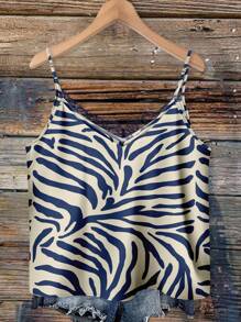 EMERY ROSE Top de tirantes de mujer talla grande con estampado de rayas de cebra, adecuado para vacaciones de verano