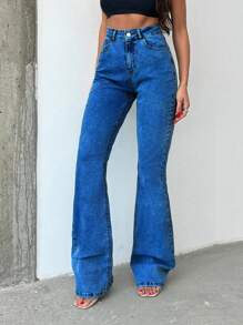 SHEIN Tall QUẦN JEAN ĐEN DÀI XÒE CAO CẤP - Màu xanh ngọc - Xem 6