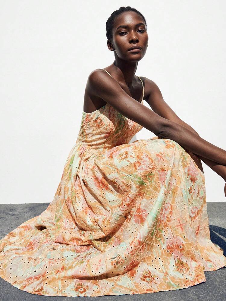 SHEIN Maija Women's Elegant Tie-Dye Hollow-Out Embroidery Slip Dress, Summer Summer Dress Midi Sundress Long Sun Dress Long Garden Party Dress Resort Wear Dresses For Summer Orange Dress In Women Clothes For Women Off The Shoulder Dress Flower Dress Fairycore Wedding Guest Dress Elegant Birthday Dresses For Women Birthday Outfits For Women Boho Women Clothing Bohemian Clothes For Women Off The Shoulder Flowy Dress