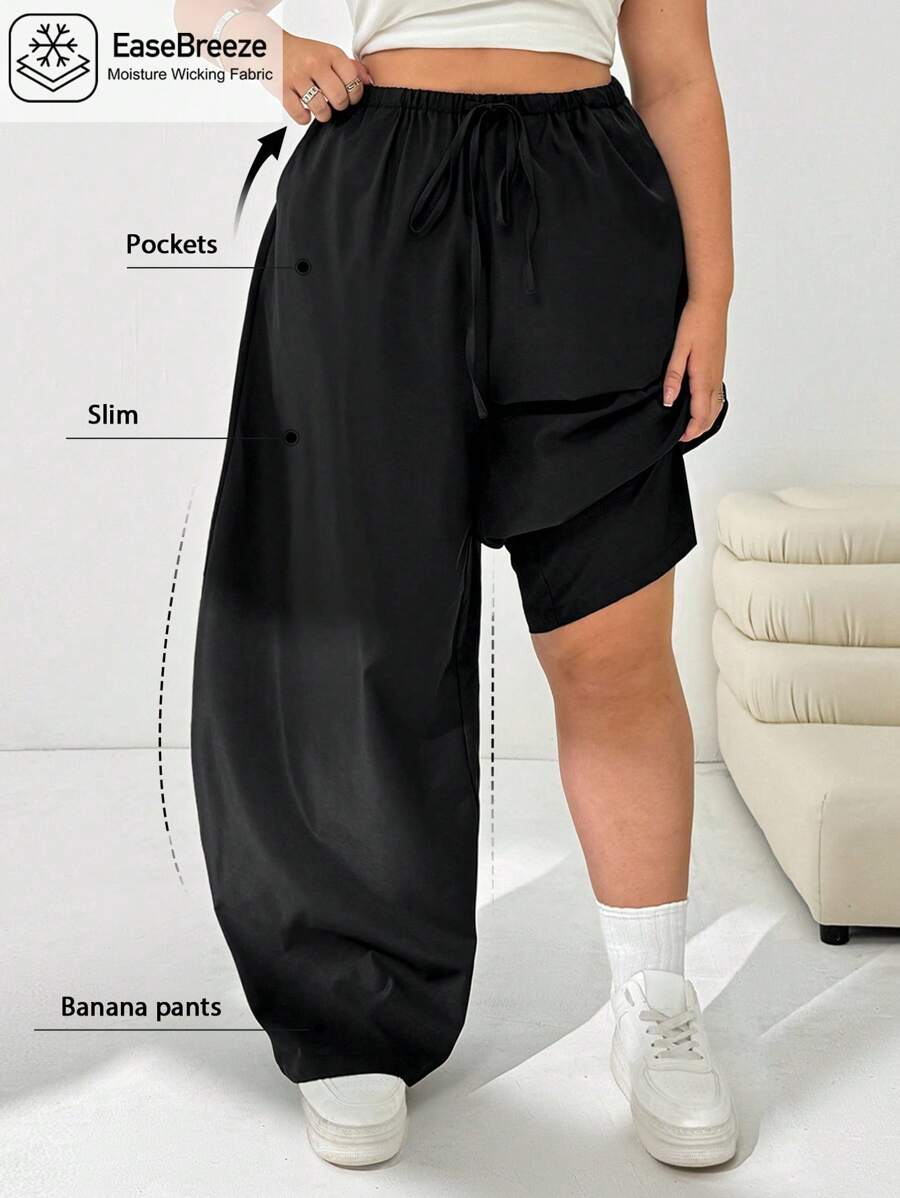 Solflare 女士大码休闲黑色阔腿裤