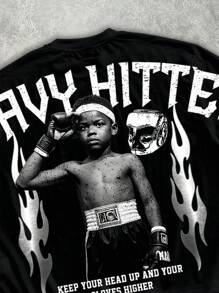 Manfinity Roghcode Street Style Oversized Loose Boxer Graphic Cropped T-Shirt - Black - View 2