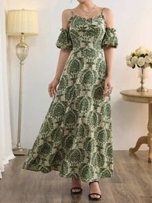Modelyn Vestito estivo da donna con stampa all-over, stile off-shoulder, motivo arabo