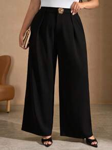 Chikora Plus Size Women Black Elegant Straight Leg Casual Office Pants,Business Casual Woman,Teacher,Y2k,Office,Women Summer,Airport,Old Money Style Women,Office Wear