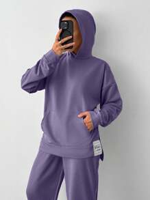 EURMUSE Light Grey Two Thread Sweatshirt And Sweatpant With Label Detail - Lilac Purple - View 4